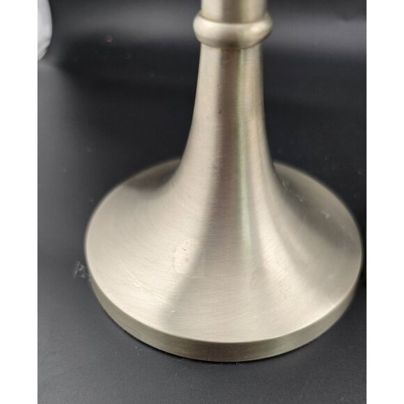 Set Of 2 Brushed Silver Metal Candle Holders Made In India, 9" and 12" Tall - Picture 4 of 9